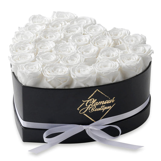 LoveBox London – 27 White Forever Roses in Heart Box, Arrives in 3 Days